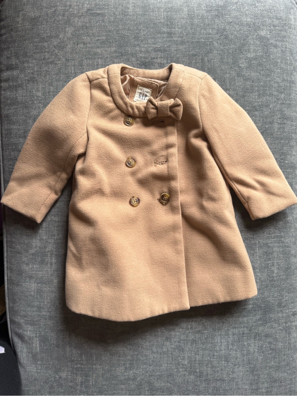 GAP Kids Double-Breasted Pea Coat with Bow in Camel